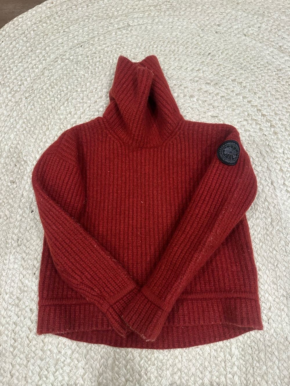 Canada Goose Red Ribbed Wool Cowl Neck Sweater